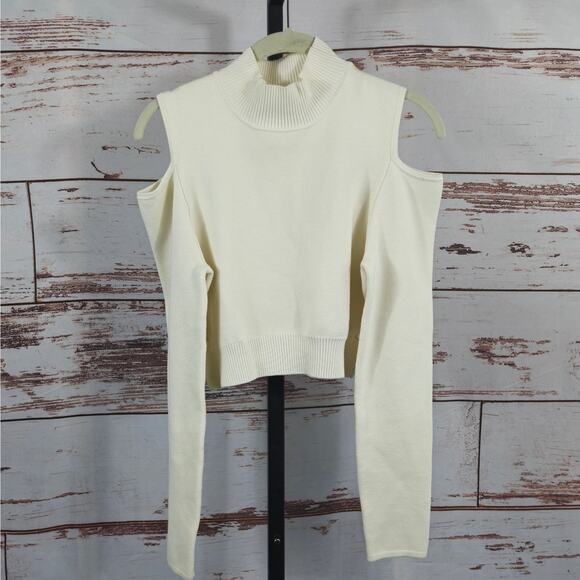 Jonathan Simkhai Mockneck Sweater Cold Shoulder Ivory Size Medium - Picture 1 of 5